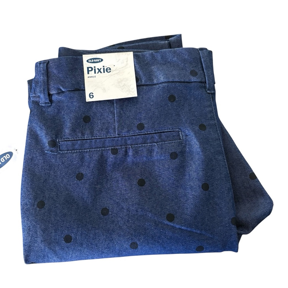 OLD NAVY Pixie Polka Dot Ankle Pants in Blue w/ Black Dots Size 6 -- NWT - Picture 8 of 12